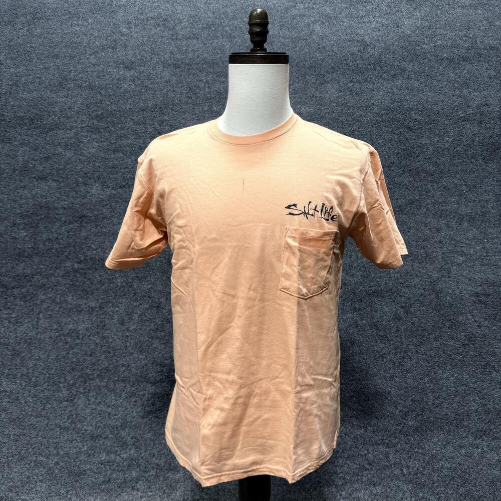 Salt Life Yellowfin Ale Shirt Mens Medium Orange Fish Pocket Graphic T-Shirt Tee